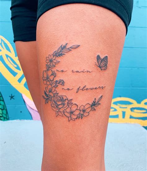 thigh tattoos no flowers|No rain no flowers tattoo thigh